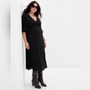 Brand New Gap Size Small Maternity Wrap Style V-Neck Black 100% Rayon Midi Dress